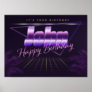John Nom Vorname lila retro Poster Geburtstag