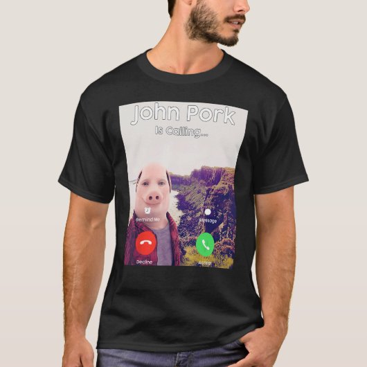 John Pork belt de telefoon T-shirt (Voorkant)