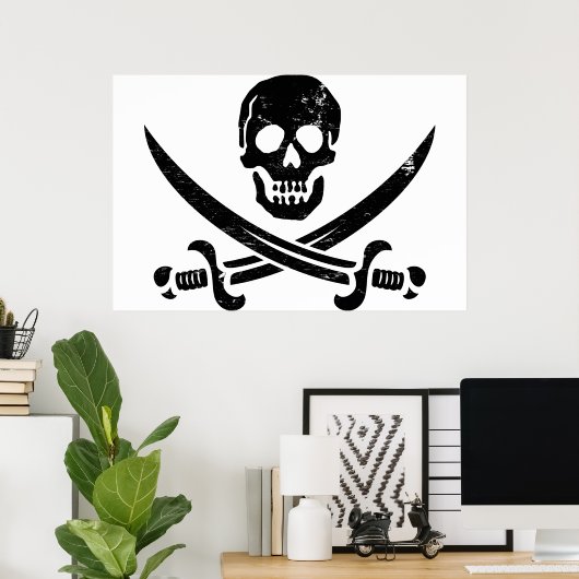 John Rackham (Calico Jack) Pirate Flag Jolly Roger Poster (Thuiskantoor)