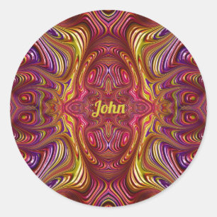 JOHN ~ Veelkleurig fractaal ontwerp ~ Ronde Sticker