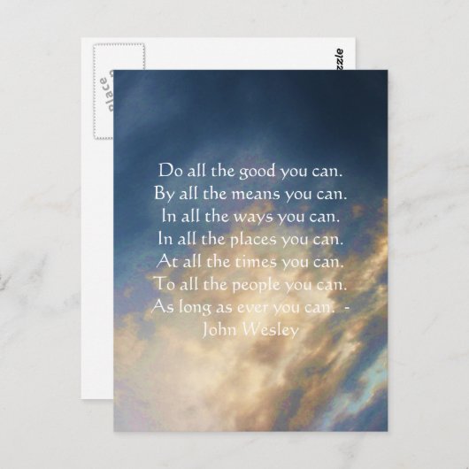 John Wesley Living Quote met Blue Sky Clouds Briefkaart (Voorkant / Achterkant)