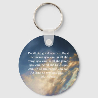 John Wesley Living Quote met Blue Sky Clouds Sleutelhanger