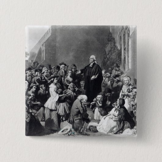John Wesley preaching Vierkante Button 5,1 Cm (Voorkant)