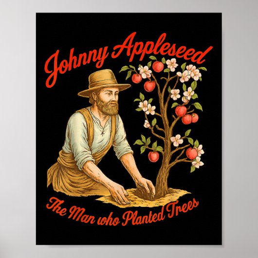 Johnny Appleseed Dag 26 september Retro Tree Poster (Voorkant)