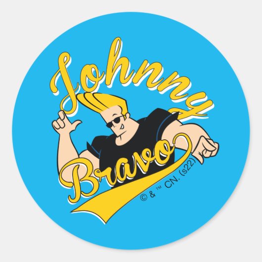 Johnny Bravo Athletic Graphic Ronde Sticker (Voorkant)