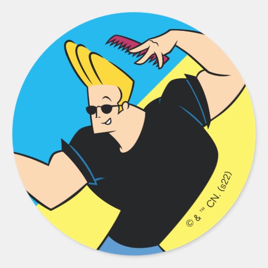 Johnny Bravo Combing Hair Ronde Sticker (Voorkant)