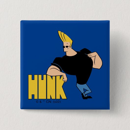 Johnny Bravo - Hunk Vierkante Button 5,1 Cm (Voorkant)