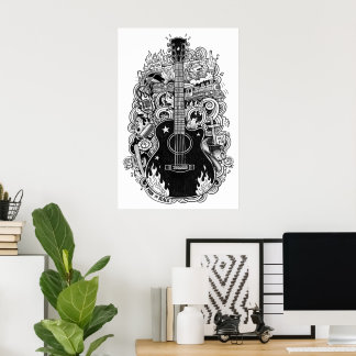 Johnny Cash Fan Art Poster, Zwart & Wit Tekening Poster