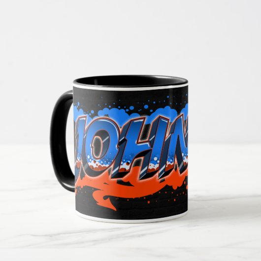 Johnny Vorname Name Graffiti blue orange Tasse Mok (Voorkant links)