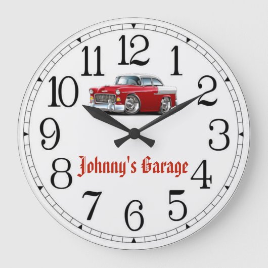 Johnny's Garage Rood & Wit Klassieke Auto Klok (Voorkant)