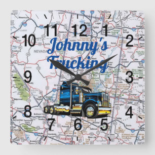 Johnny's Trucking Road Map Square Wall Clock Vierkante Klok