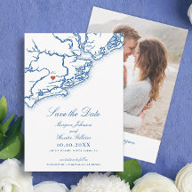 Johns Island SC Kaart Elegante Navy Blauwe Huwelij