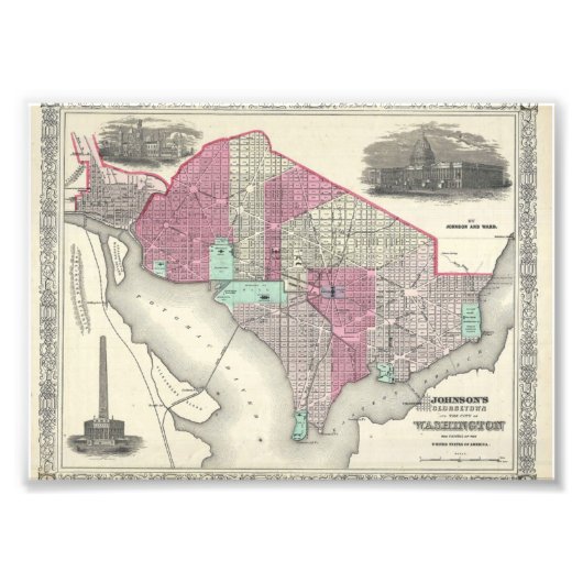 Johnson Map of Washington D.C. Foto Afdruk (Voorkant)