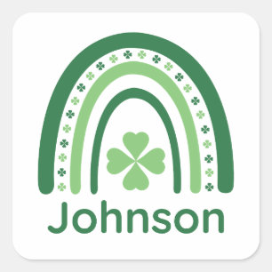 Johnson Name Clover Boho Rainbow Vierkante Sticker
