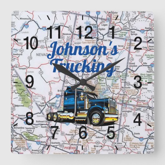Johnson's Trucking Road Map Carré Horloge murale (Recto)