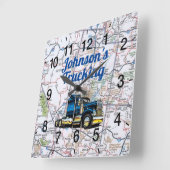 Johnson's Trucking Road Map Carré Horloge murale (Angle)
