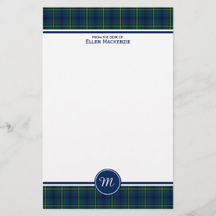 Johnston Clan Tartan Blauw en Groen Plaid Monogram Briefpapier