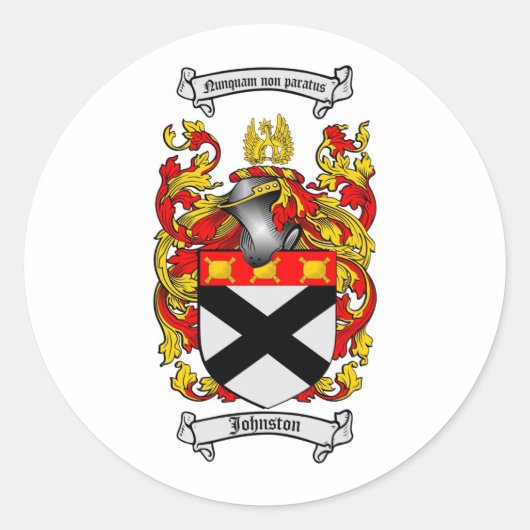 JOHNSTON FAMILY CREST - JOHNSTON WAPEN RONDE STICKER (Voorkant)