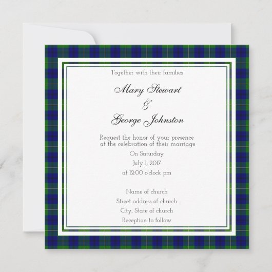 Johnston Scottish Mariage Carré Invitation (Devant)