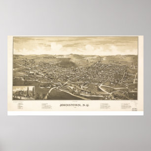 Johnstown New York 1888 Antiek Panorama Poster