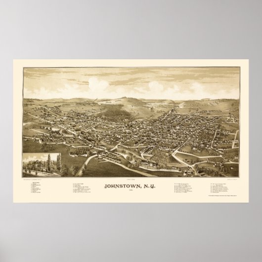 Johnstown, NY Panoramic Map - 1888 Poster (Voorkant)