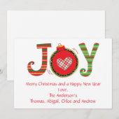 Joie Carte de Noël, Rouge Vert Or Personnaliser (Devant / Derrière)