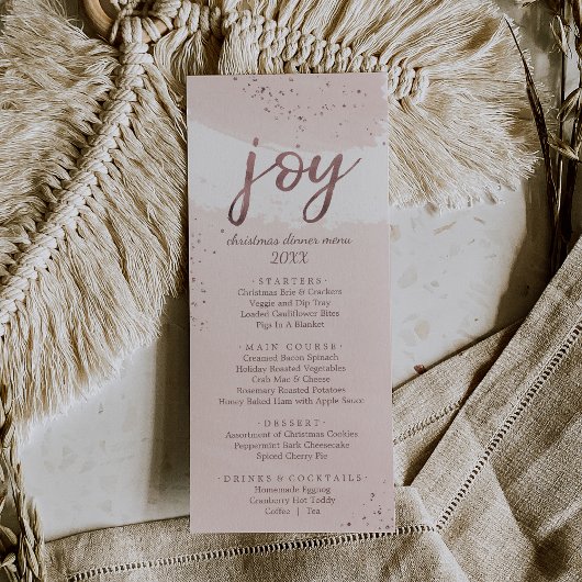 Joie | Carte du menu du dîner de Noël Rose Gold