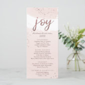 Joie | Carte du menu du dîner de Noël Rose Gold (Debout devant)