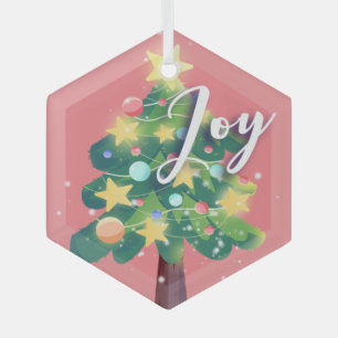 Joie Carton Arbre de Noël Ornement en verre rose
