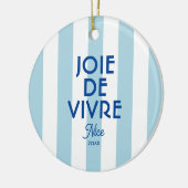 Joie De Vivre Nice Blue Cabana Stripe Frans Keramisch Ornament (Links)