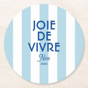 Joie De Vivre Nice Blue Cabana Stripe Frans Ronde Kartonnen Onderzetter