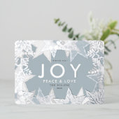 JOIE Frosted Snowflakes Silver Foil Carte de vacan (Debout devant)