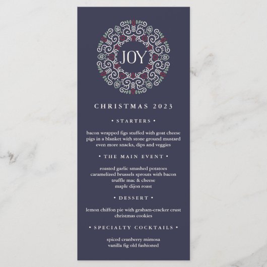 Joie | Menu du dîner de Noël (Devant)
