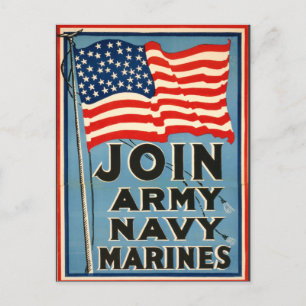 Join Army, Navy, Marines WPA 1917 Briefkaart