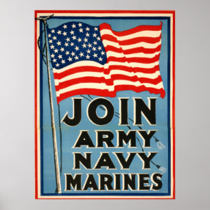 Join Army, Navy, Marines WPA 1917 Poster