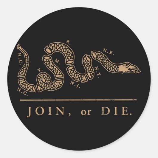 Join or Die - Libertarian Ronde Sticker (Voorkant)
