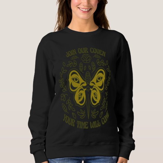 Join Our Coven Wiccan Wicca Pagan Witch Retro Moth Trui (Voorkant)