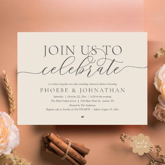 Join Us To Celebrate, Wedding Rehearsal Dinner Kaart
