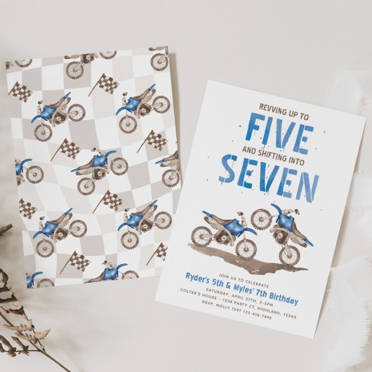 Joint 5th & 7th Dirt Bike Birthday Invitation Kaart