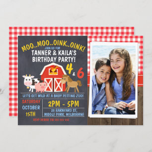Joint Barnyard Chalkboard Birthday Invitation Kaart