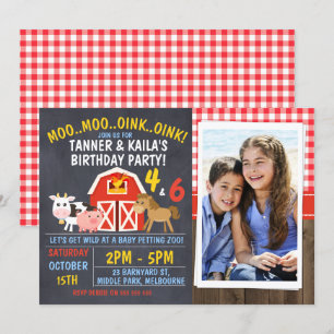 Joint Barnyard Chalkboard verjaardagsuitnodiging Kaart