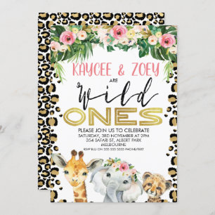 Joint Cheetah Floral Wild Ones Birthday Uitnodigin Kaart
