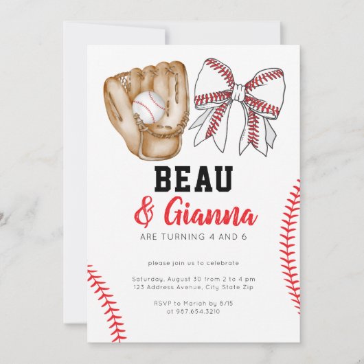 Joint Combined Birthday Party Invitation Boy Girl Kaart (Voorkant)