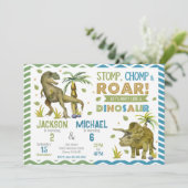 Joint Dinosaurs Siblings Birthday Invitation (Debout devant)