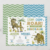Joint Dinosaurs Siblings Birthday Invitation (Devant / Derrière)
