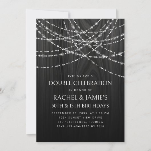Joint Double String Lights Zwart Wit Verjaardag Kaart (Voorkant)