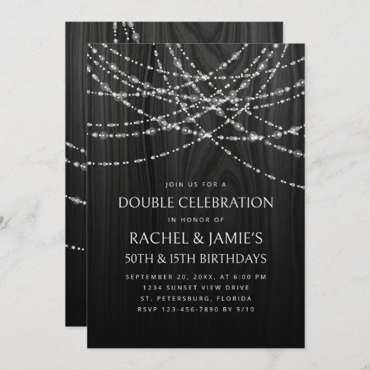 Joint Double String Lights Zwart Wit Verjaardag Kaart (Voorkant / Achterkant)