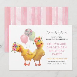 Joint Ducklings Birthday Invite, Siblings Friends  Kaart