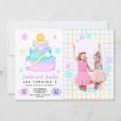 Joint Sisters Rainbow Birthday Party Foto Kaart (Voorkant)