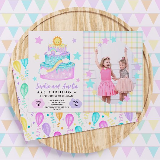 Joint Sisters Rainbow Birthday Party Foto Kaart